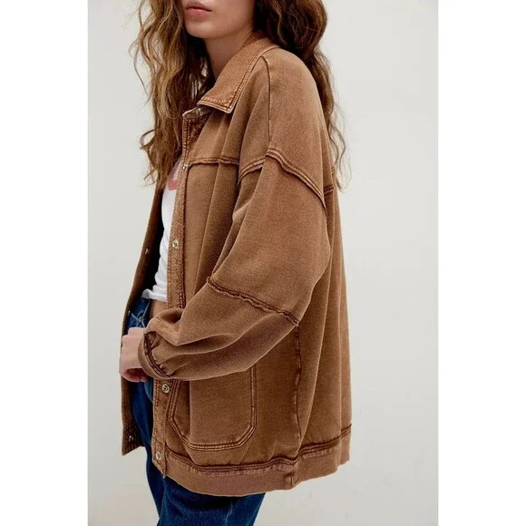 Free People We The Free Gauge Cardi Jacket Top Ribbed Cotton Oversized XL 280524